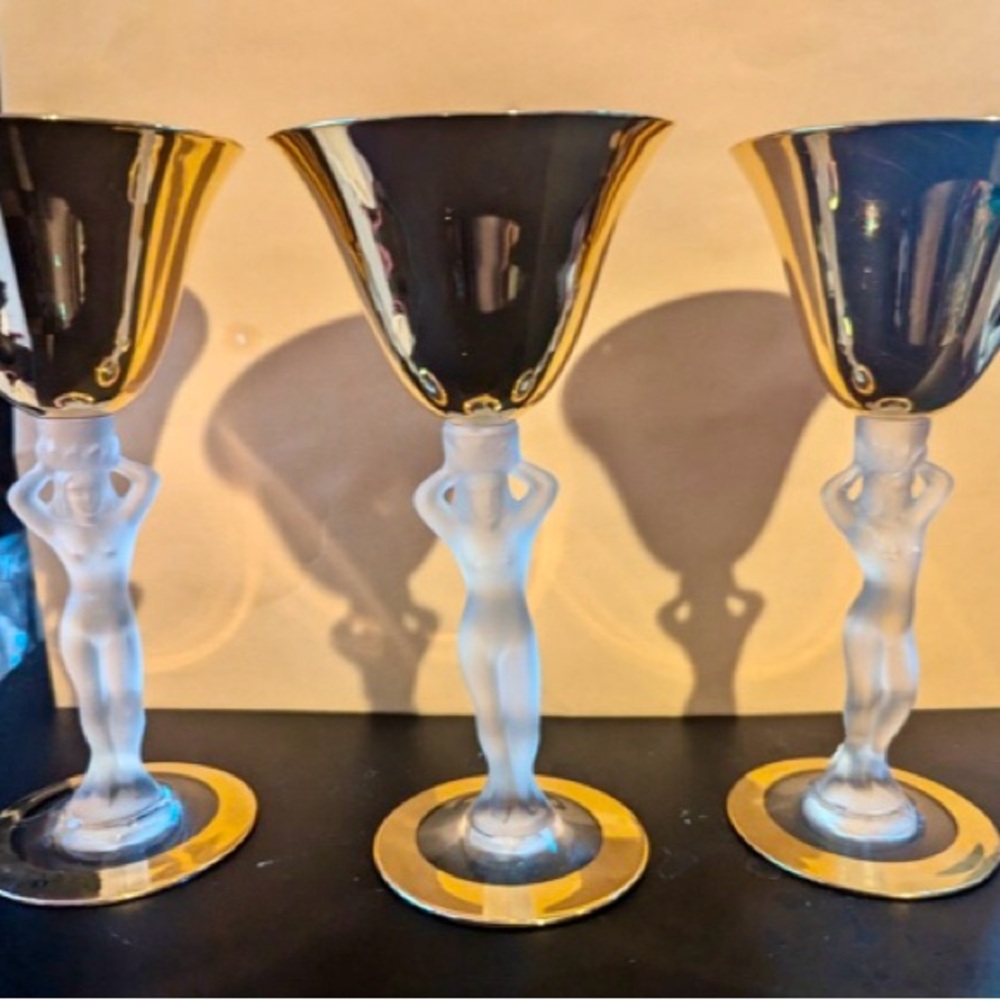 🍷 RARE VINTAGE BAYEL BACCHANTE FROSTED CRYSTAL & GOLD GLASSES - Set of 4 🍷